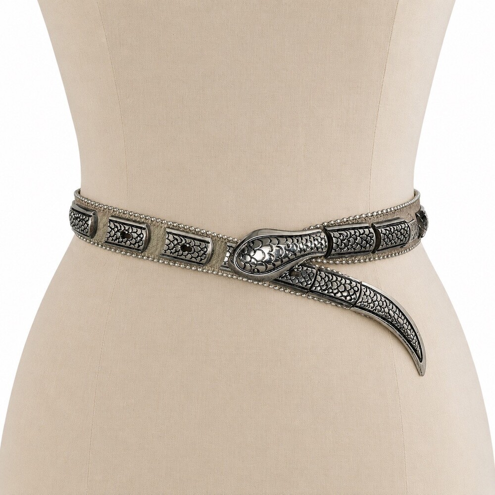 Vintage Leather Streets Ahead Viper Belt Black Italian Rockabilly Silver Snake S